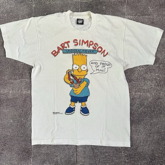 Men's Vintage 80s Screen Stars Bart Simpson Underachiever White T Shirt Tee Sz L - Picture 1 of 5